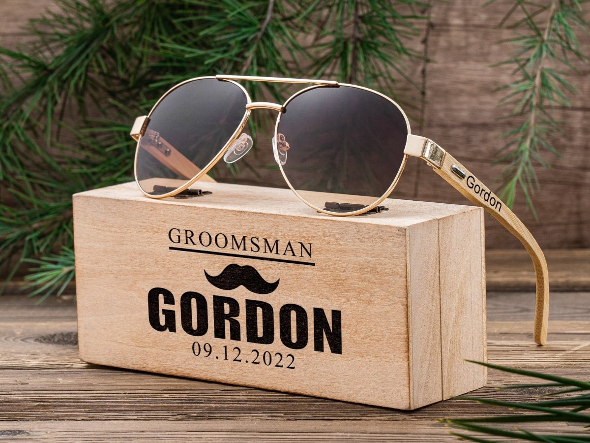 Unique Personalized UV Aviators Customized Sunglasses Gifts for Men by Groovy Guy