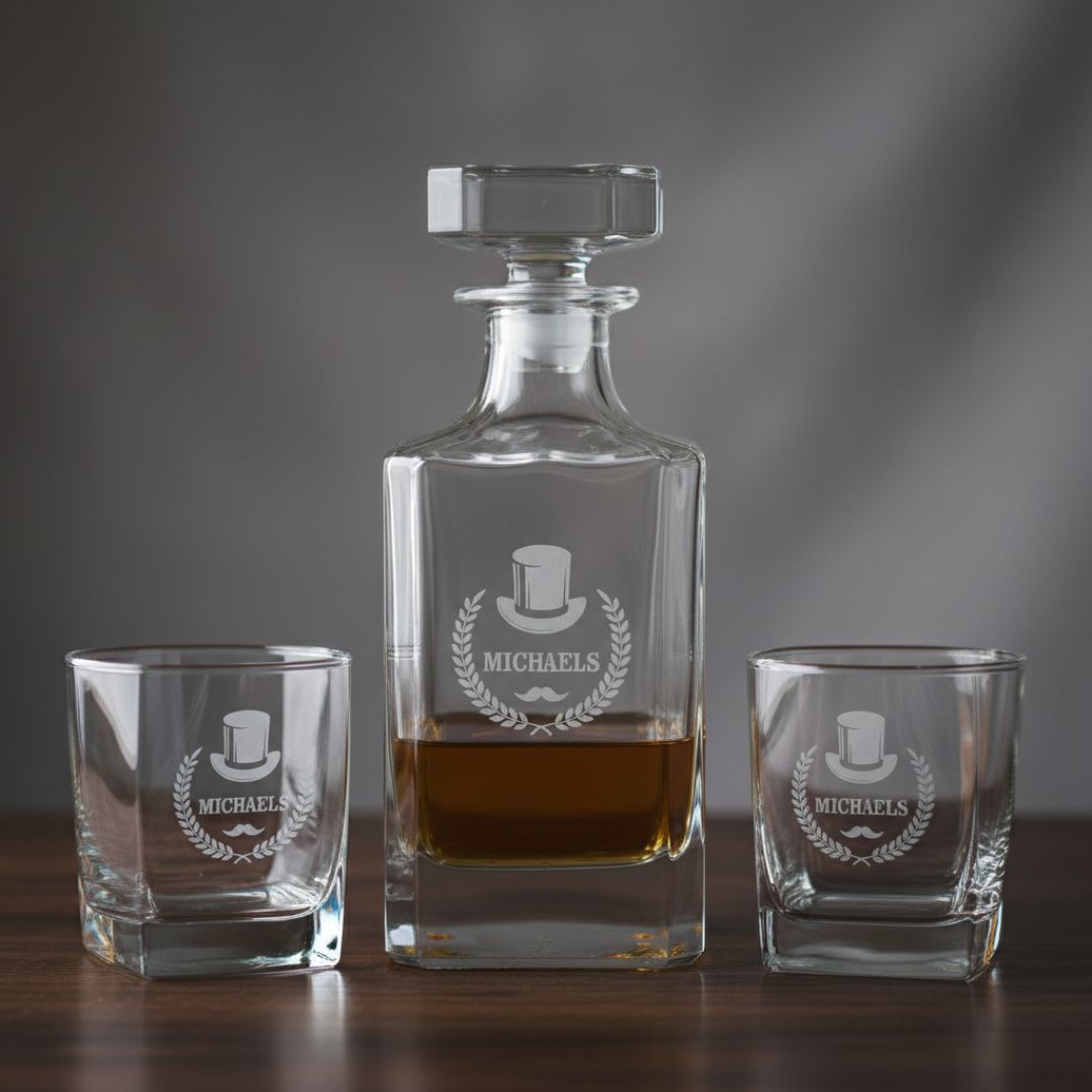 Premium Personalized Whiskey Decanter Set