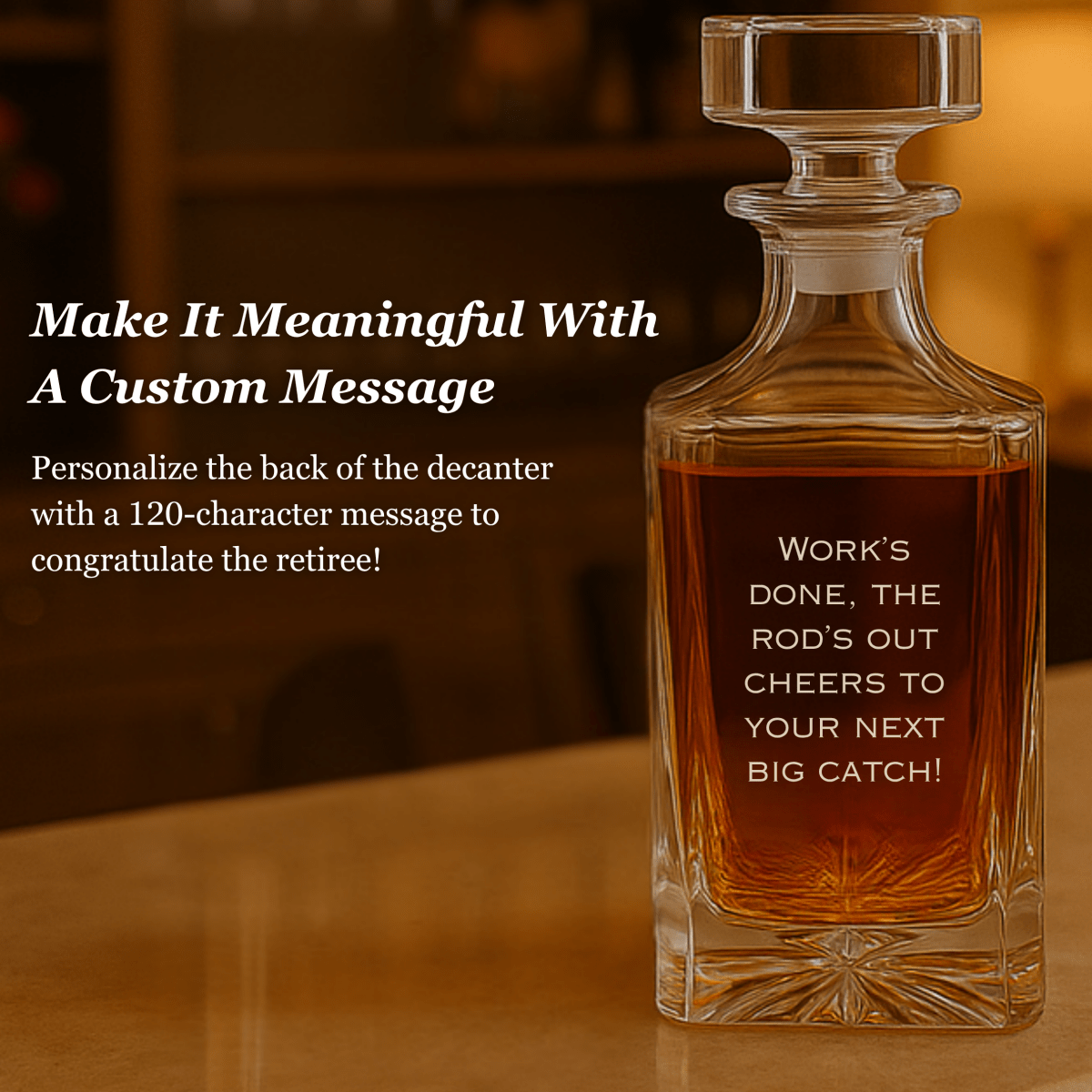 Unique Personalized Gone Fishin’ Whiskey Decanter Customized Retirement Gifts for Men by Groovy Guy