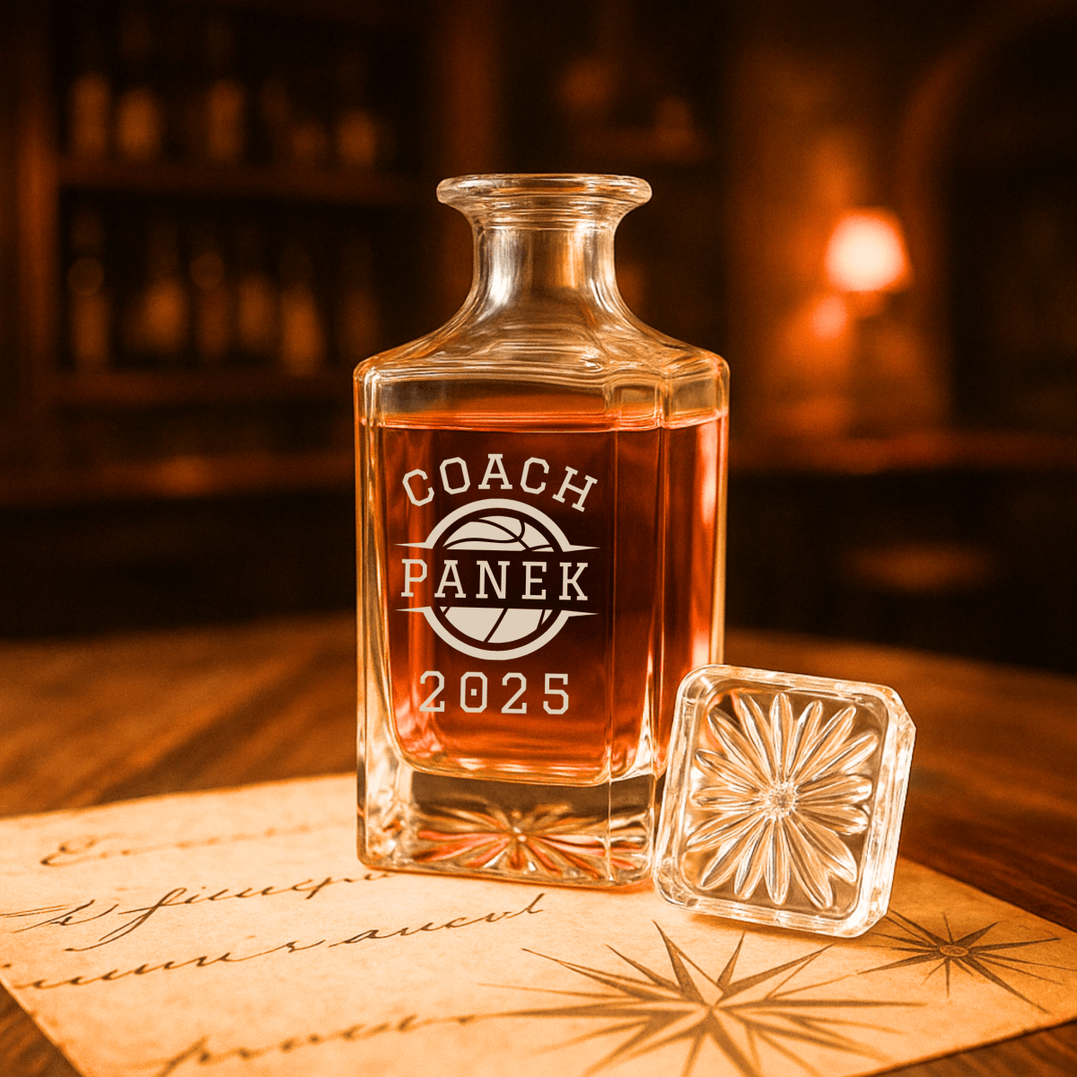 Unique Personalized Basketball Coach Decanter Customized basketball Whiskey Glasses Gifts for Men by Groovy Guy