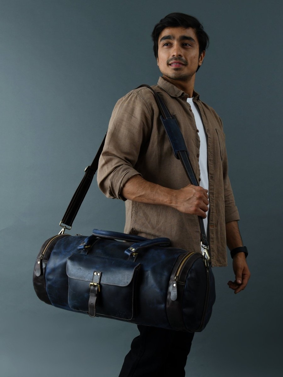 Unique Personalized Blue Premium Duffle Customized Duffel Bags Gifts for Men by Groovy Guy