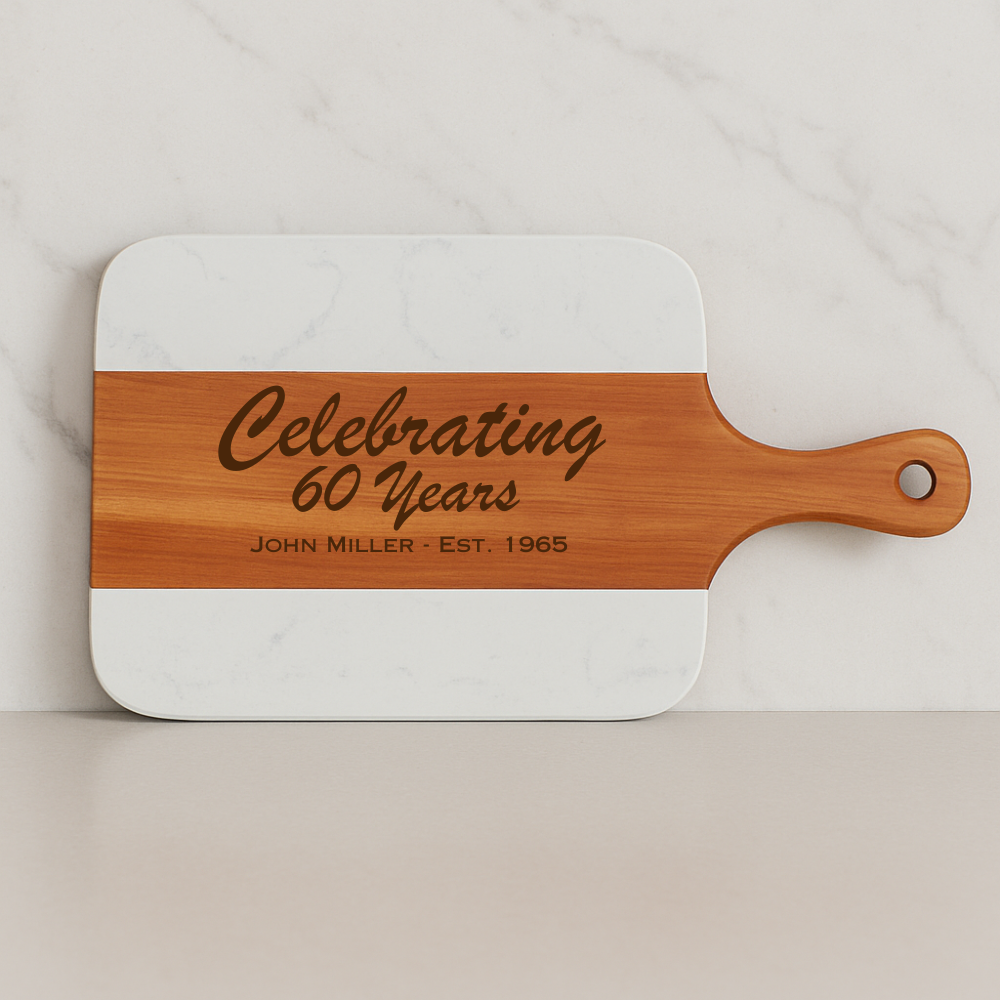 Personalized 60th Birthday Cutting Board with Name and Est. Year Engraving