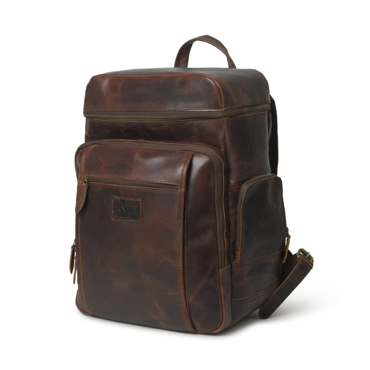 Unique Personalized Alpha Brown Buffalo Leather Travel Backpack Customized Backpacks Gifts for Men by Groovy Guy