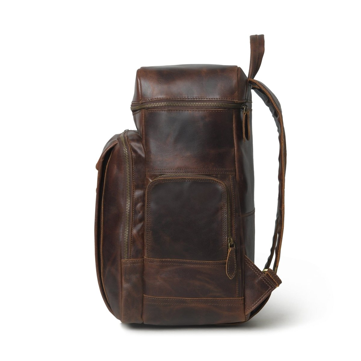 Unique Personalized Alpha Brown Buffalo Leather Travel Backpack Customized Backpacks Gifts for Men by Groovy Guy