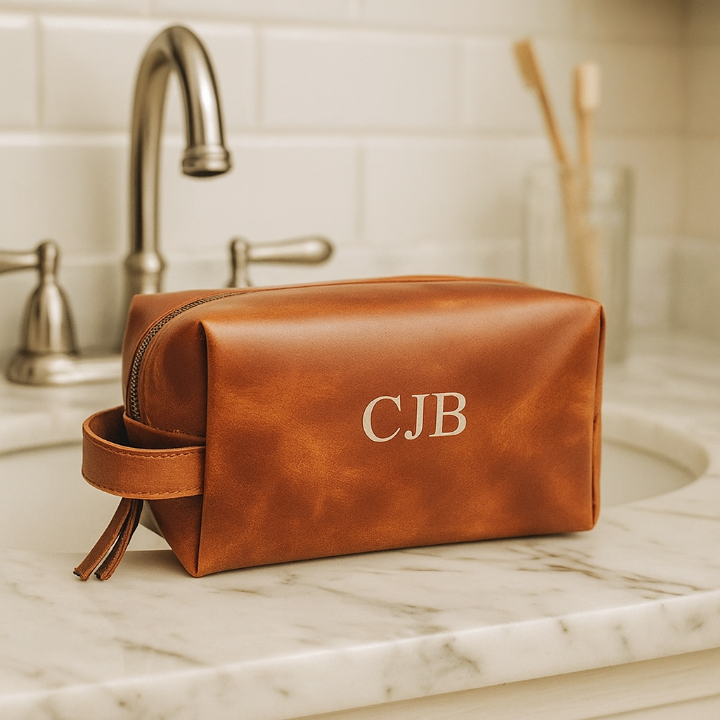 Monogrammed Leather Dopp Kit