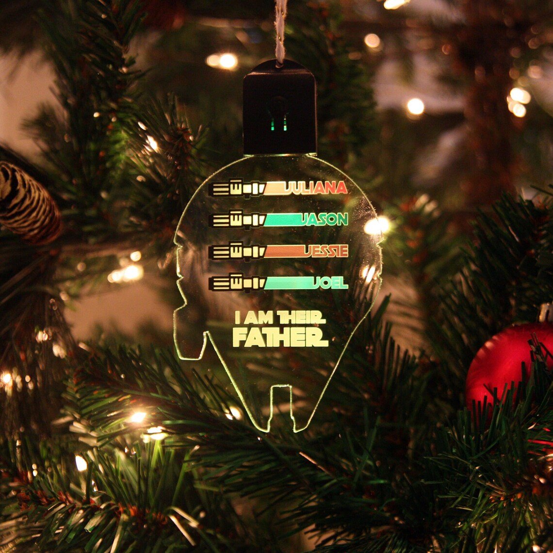 Unique Personalized Light Up Lightsaber Ornament Customized Holiday Ornaments Gifts for Men by Groovy Guy