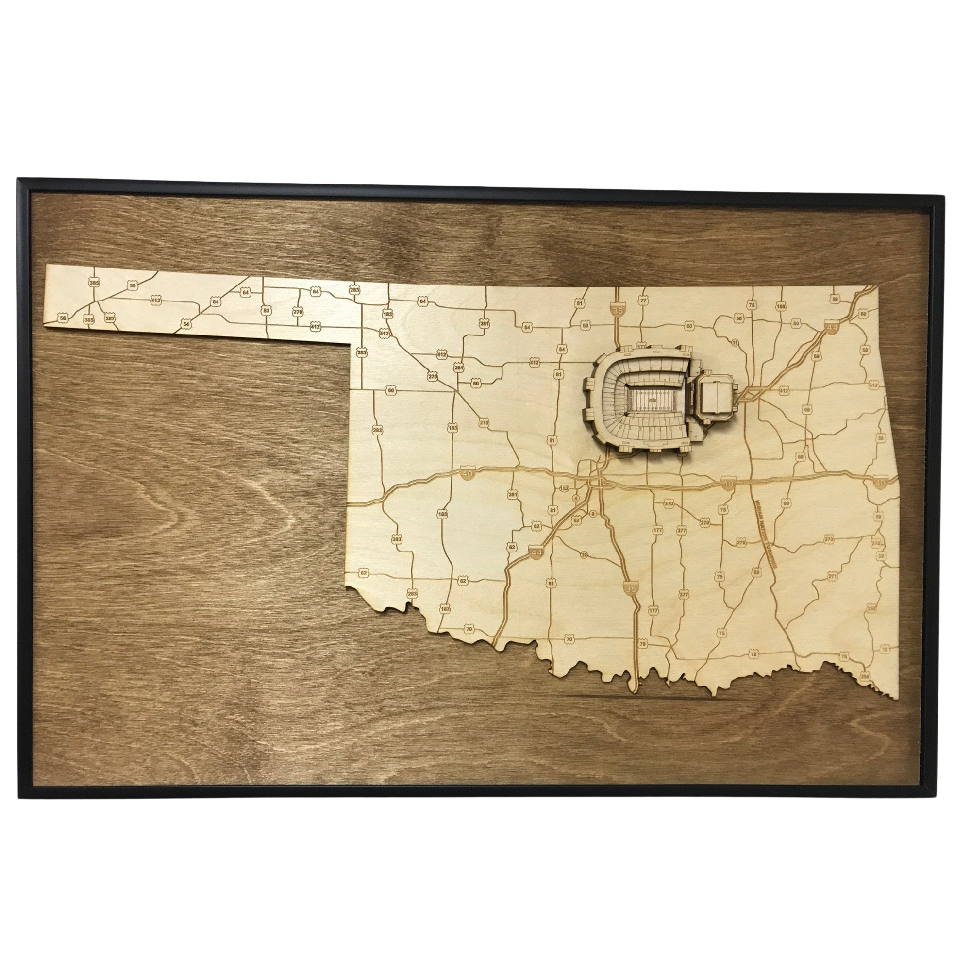 Stillwater, Oklahoma Wall Art State Map (Boone Pickens Stadium)