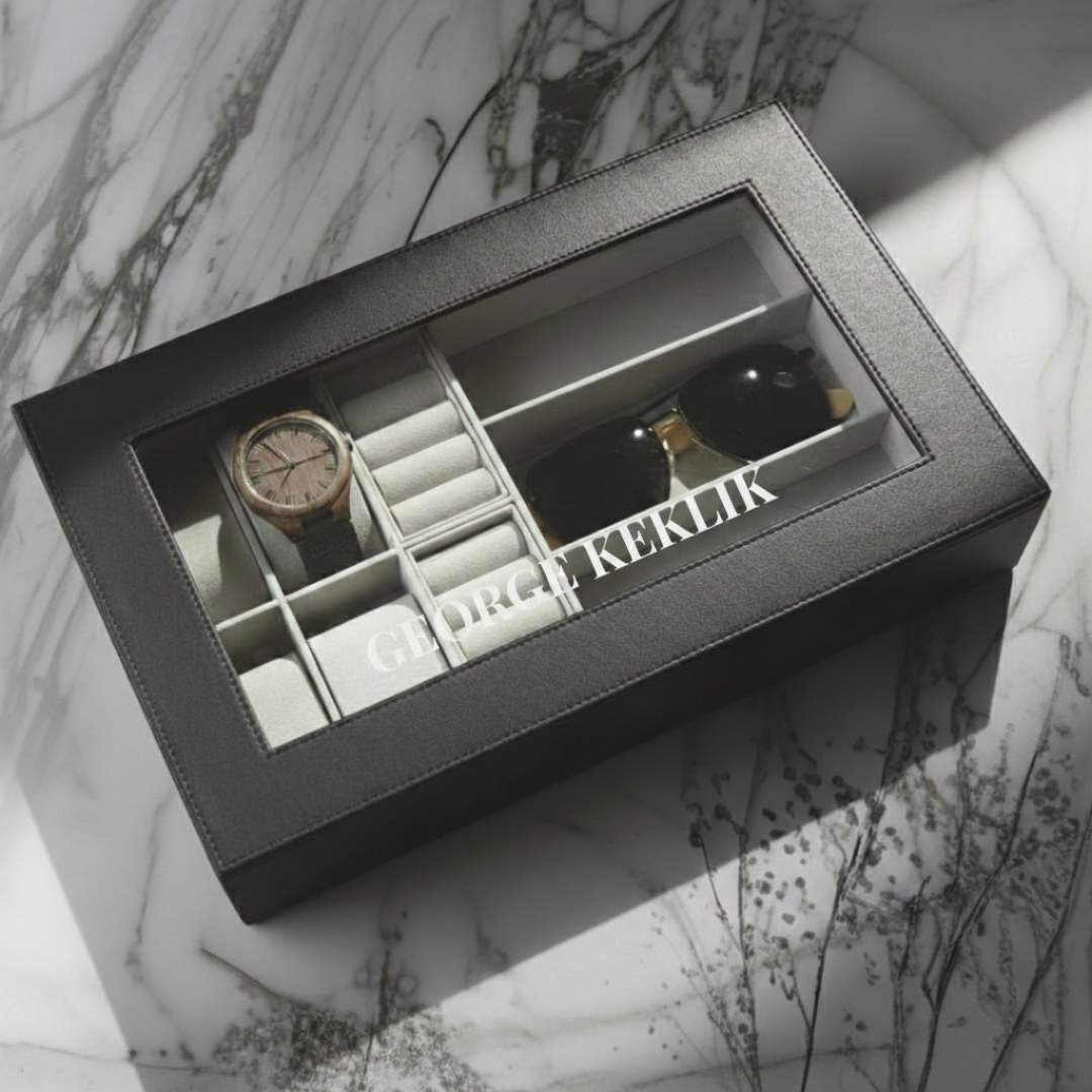 Personalized men's watch organizer with custom engraving