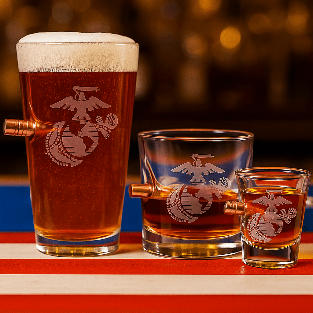 Unique Personalized US Military Bar Glasses Customized Handmade Glass Gifts for Men by Groovy Guy