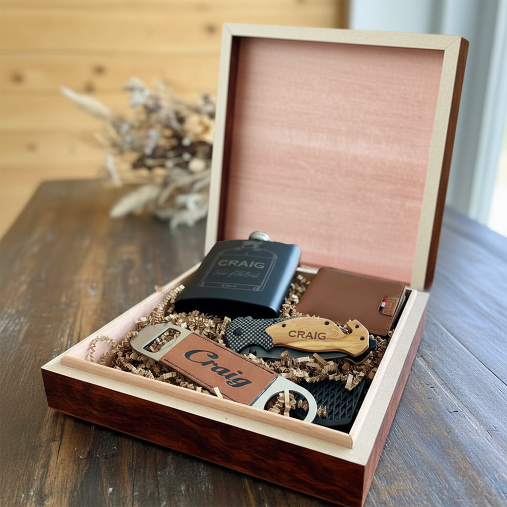 Ultimate Groomsmen Gift Box Set Custom Engraved Wood Box