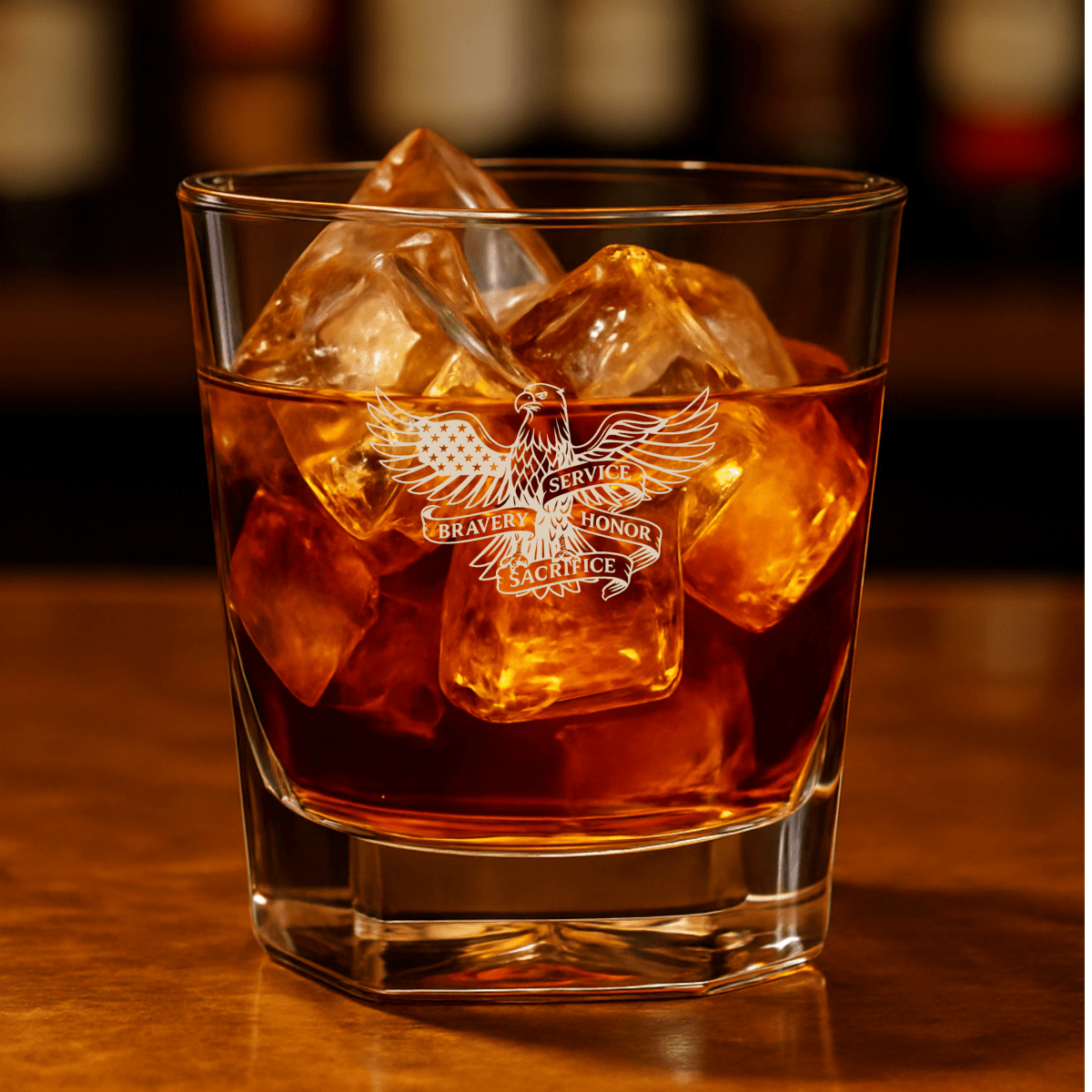 Unique Personalized Honor & Bravery Whiskey Glass Customized Whiskey Glass Gifts for Men by Groovy Guy