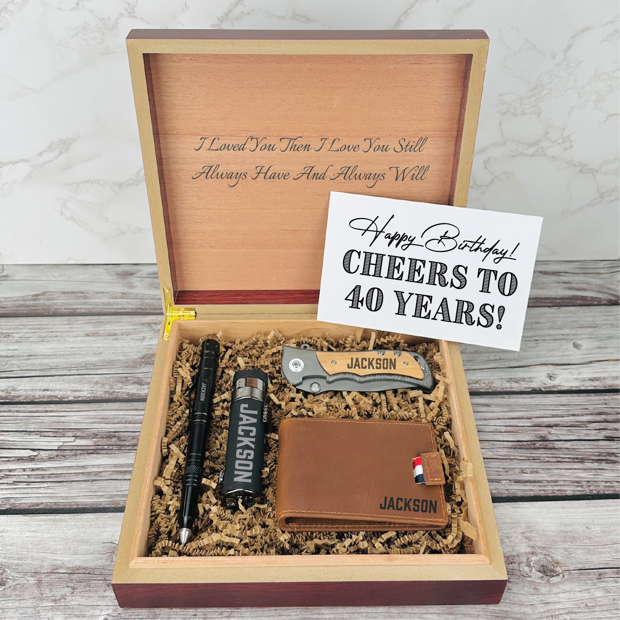 Personalized 40th Birthday Men's Gift Box with Custom Accessories for Him