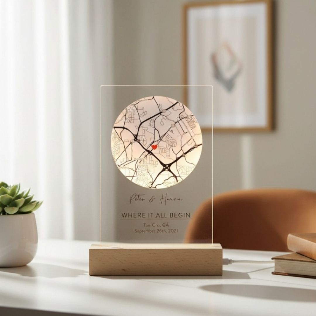 Personalized 'Where We Met' Map Romantic Plaque