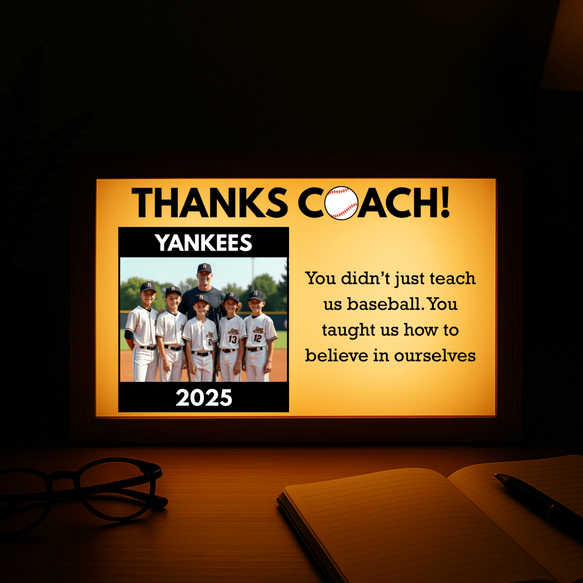 Unique Personalized Baseball Coach Light Up Picture Frame Customized Baseball Gifts for Men by Groovy Guy