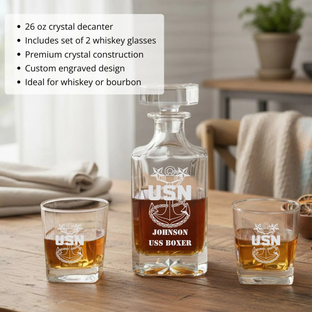 U.S. Navy Fouled Anchor Whiskey Decanter Set