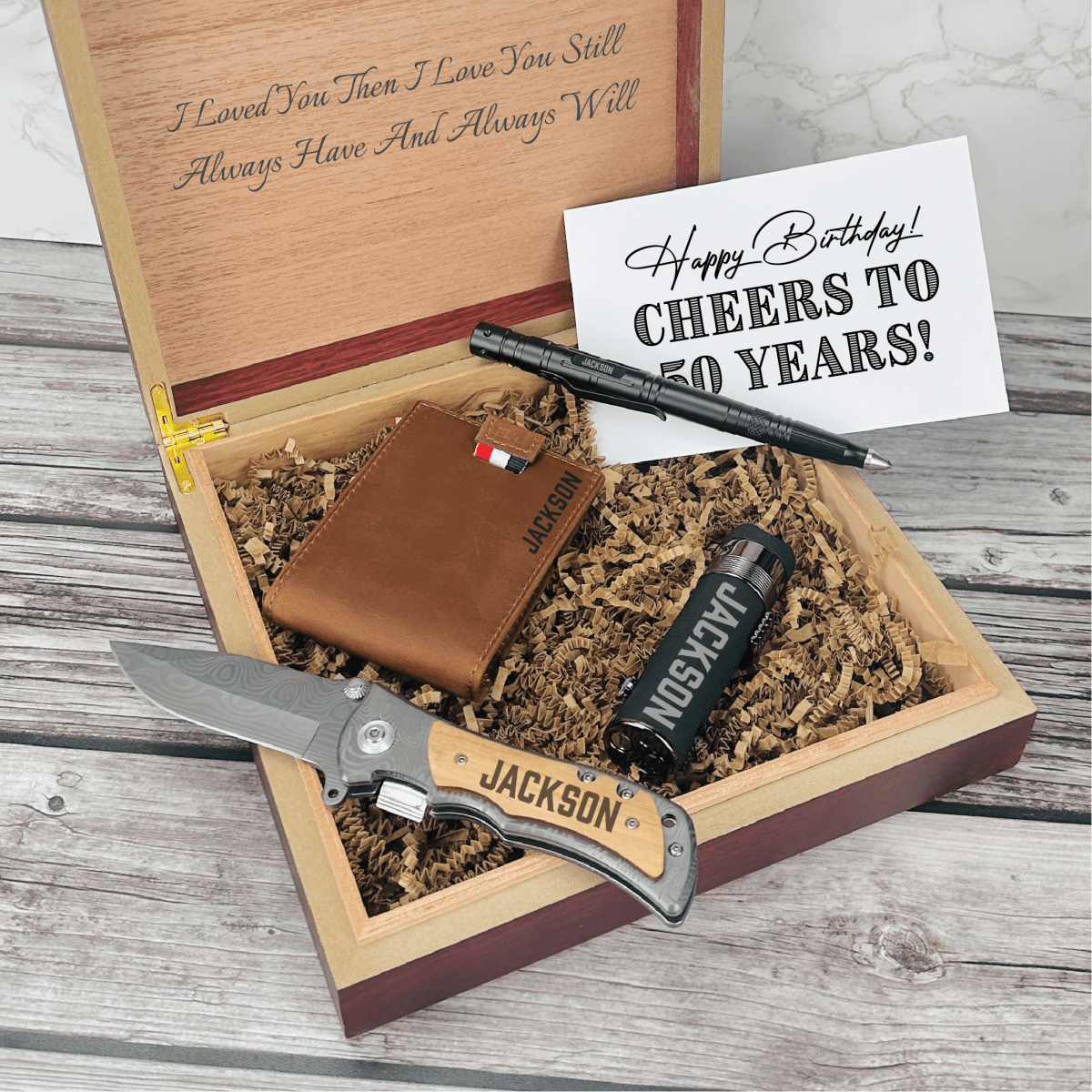 Unique Personalized Cheers to 50 Years Gift Set Customized Birthday Gifts for Men by Groovy Guy