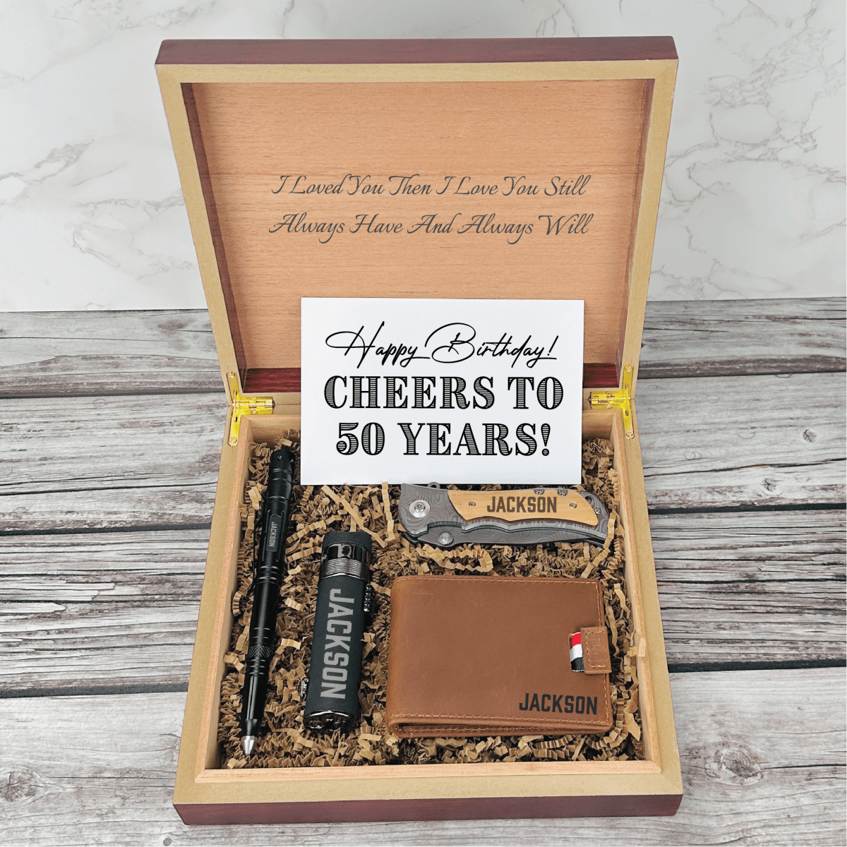 Unique Personalized Cheers to 50 Years Gift Set Customized Birthday Gifts for Men by Groovy Guy