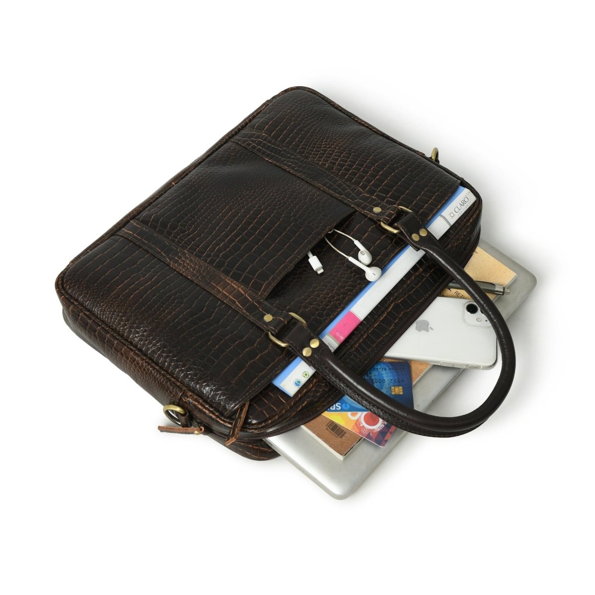 Unique Personalized Croco Design Leather Briefcase 14" Customized Gifts for Men by Groovy Guy