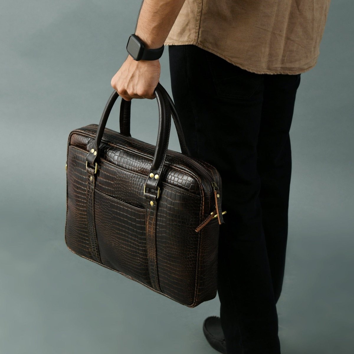 Unique Personalized Croco Design Leather Briefcase 14" Customized Gifts for Men by Groovy Guy