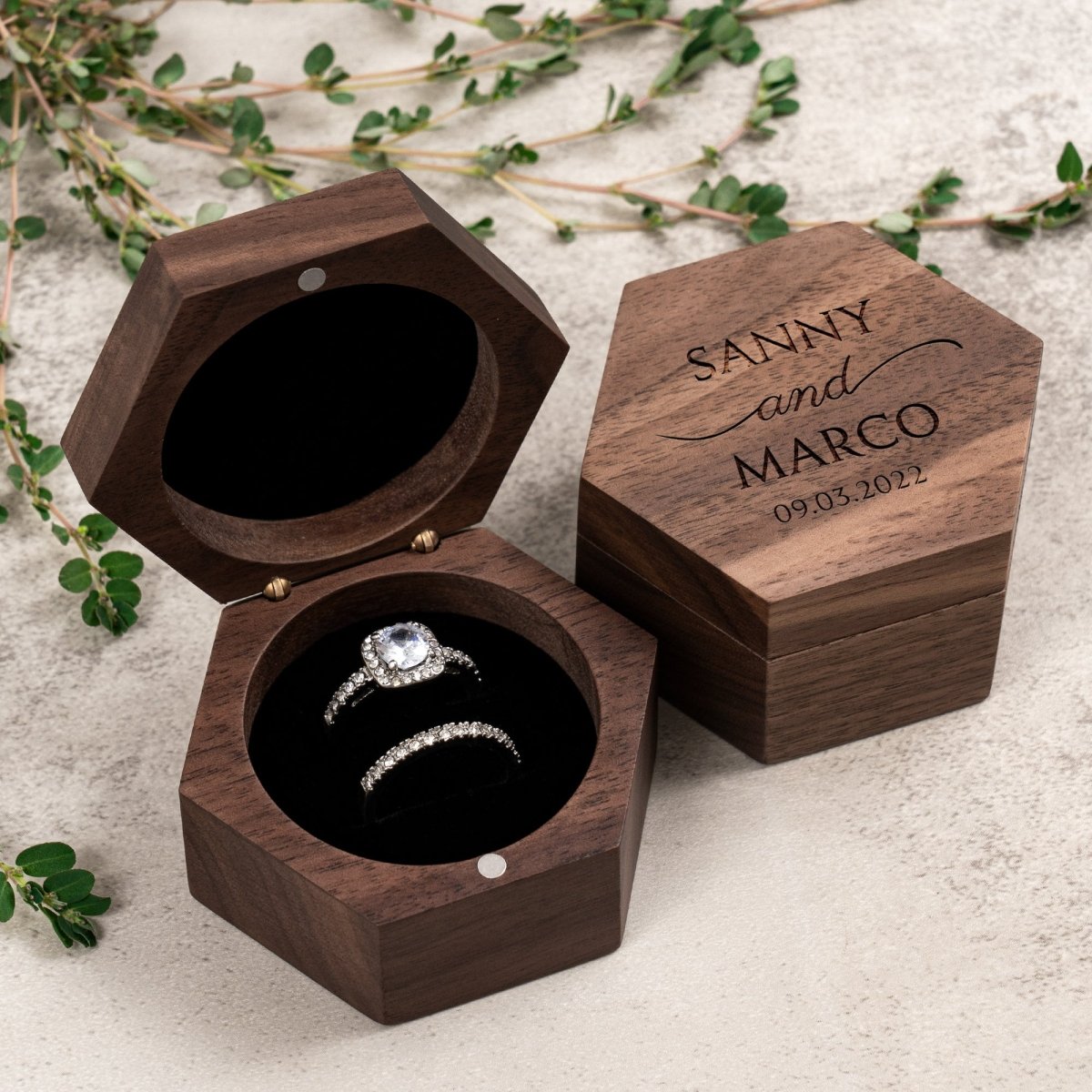 Unique Personalized Harmony Hexagon Ring Box Customized Ring Gifts for Men by Groovy Guy