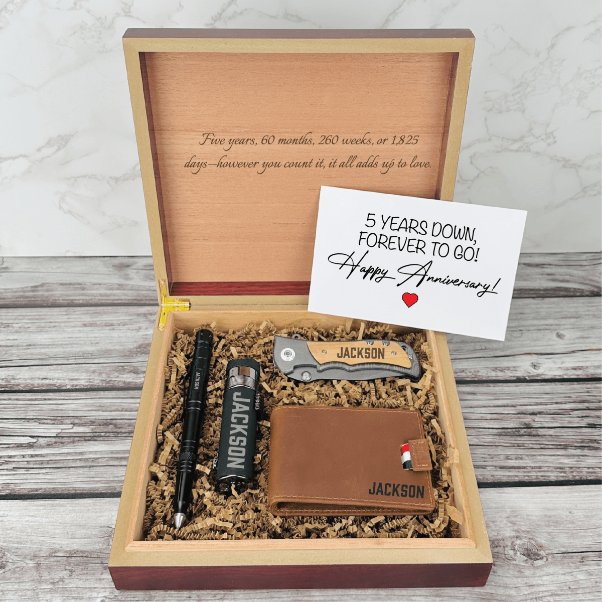 Unique Personalized Five - Year Milestone Memory Box Customized Anniversary Gifts for Men by Groovy Guy