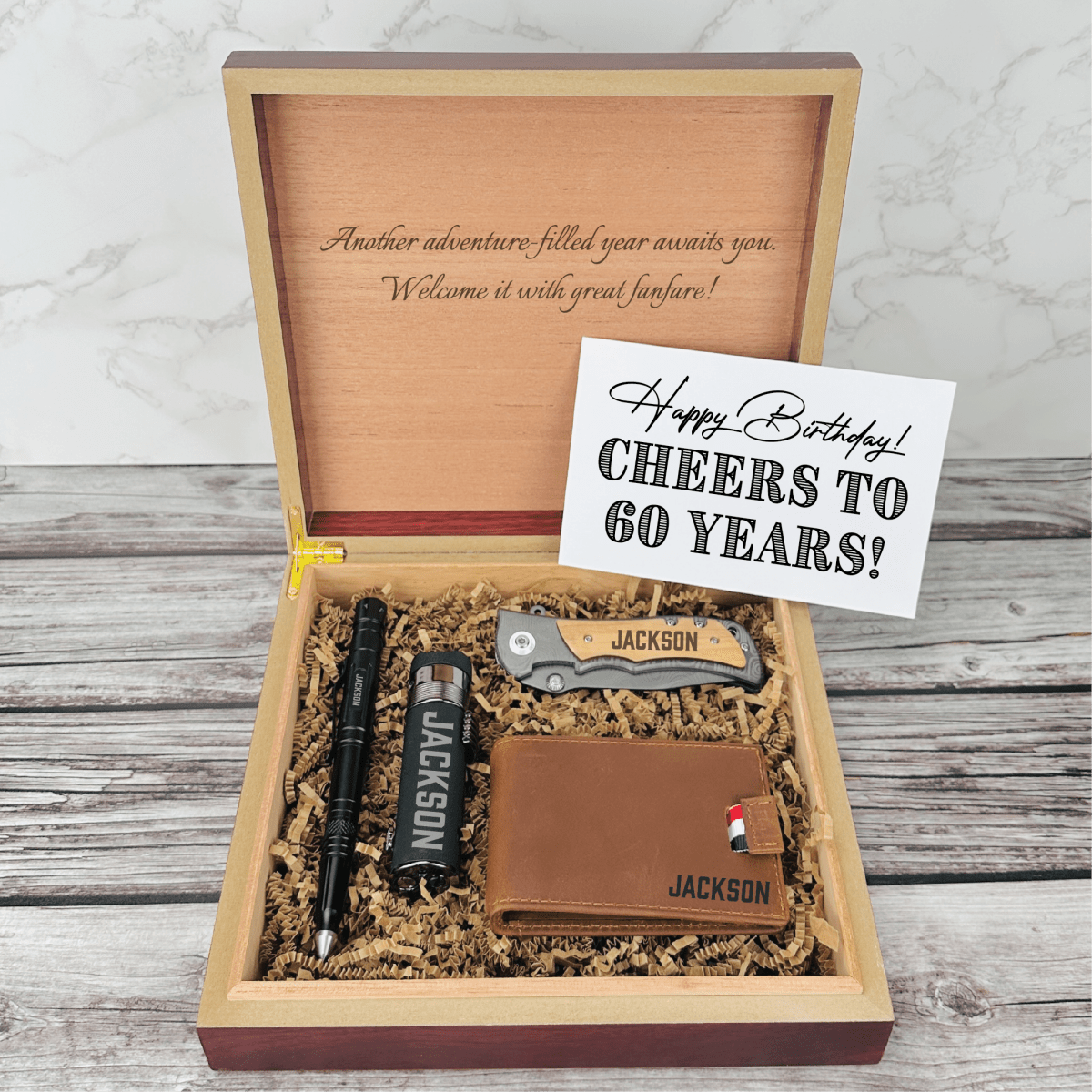 Unique Personalized Cheers to 60 Years Gift Set Customized Birthday Gifts for Men by Groovy Guy