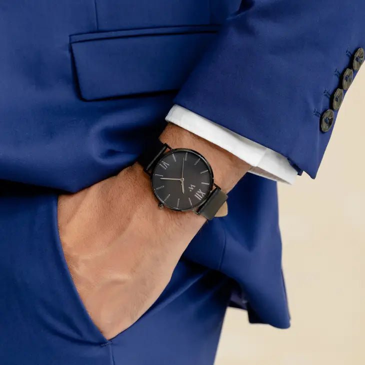 Unique Personalized Black Leather Time Piece Customized Watches Gifts for Men by Groovy Guy