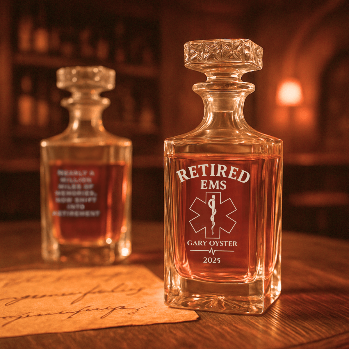 Unique Personalized EMS Retirement Decanter Customized Decanter Set Gifts for Men by Groovy Guy