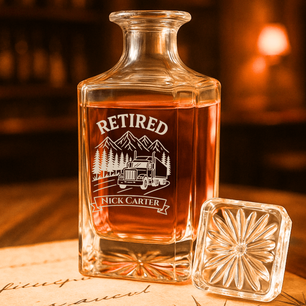 Unique Personalized Truck Driver Retirement Decanter Customized Decanter Set Gifts for Men by Groovy Guy