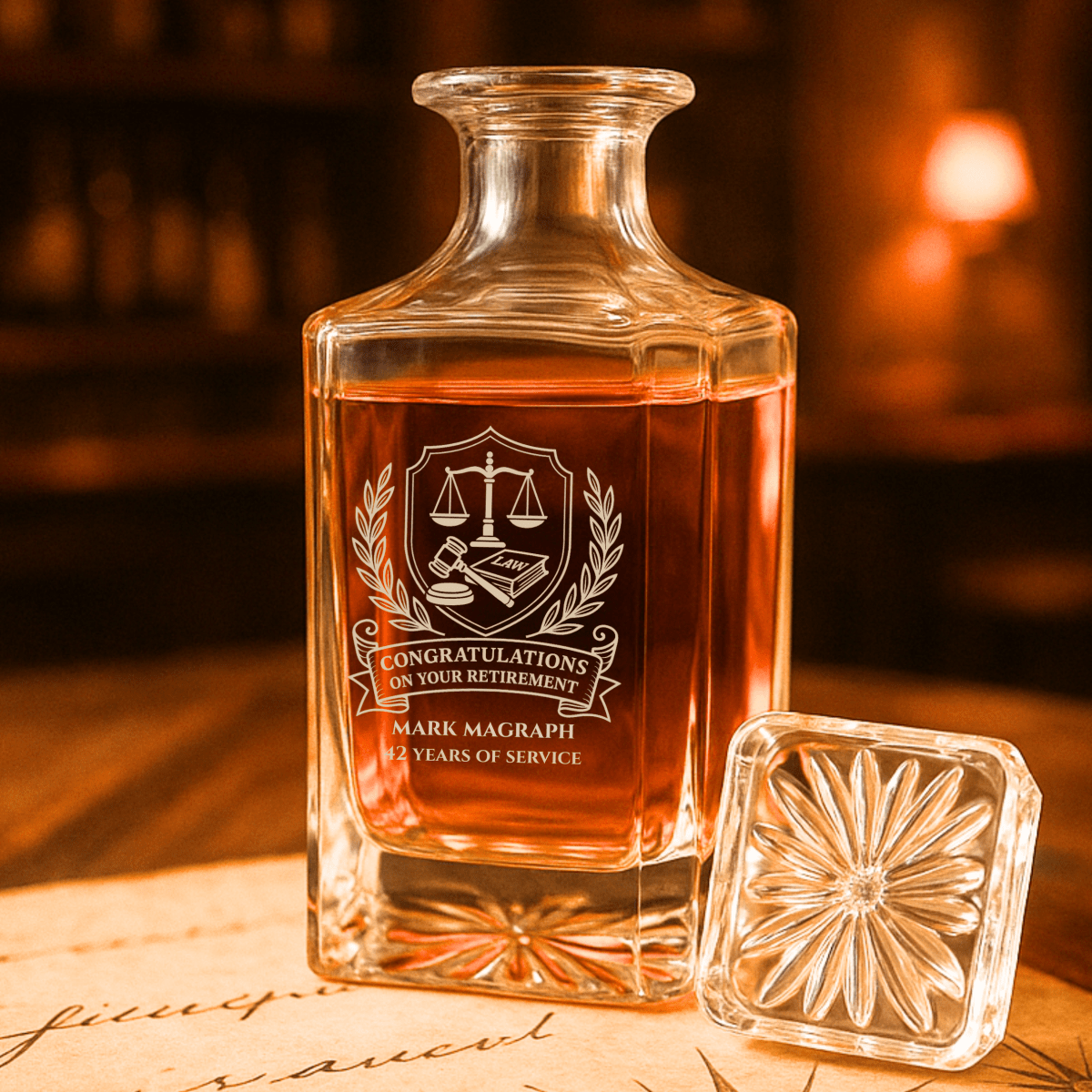 Unique Personalized Lawyer Retirement Decanter Customized Decanter Set Gifts for Men by Groovy Guy