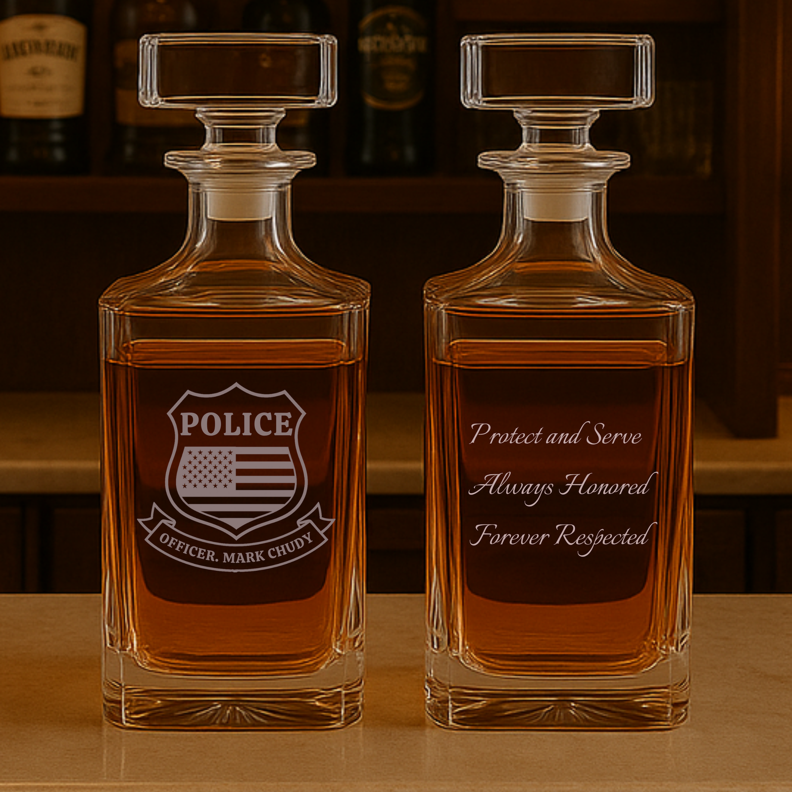 Personalized Police Officer Retirement Decanter with Custom Badge and Message