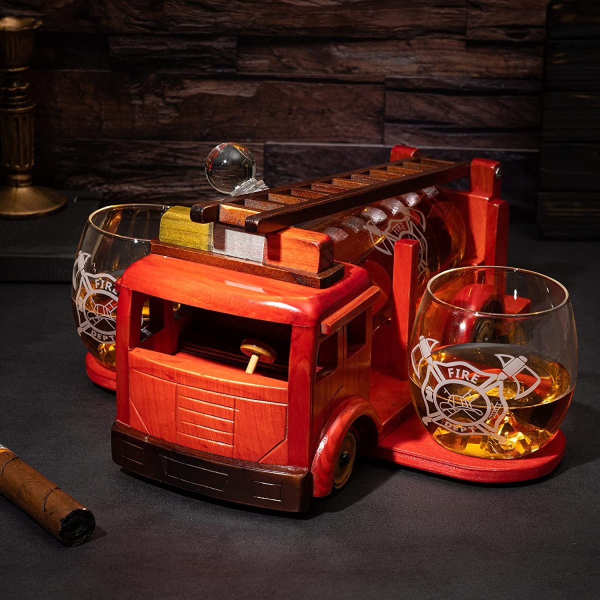Unique Personalized Firetruck Whiskey Decanter Customized Gifts for Men by Groovy Guy