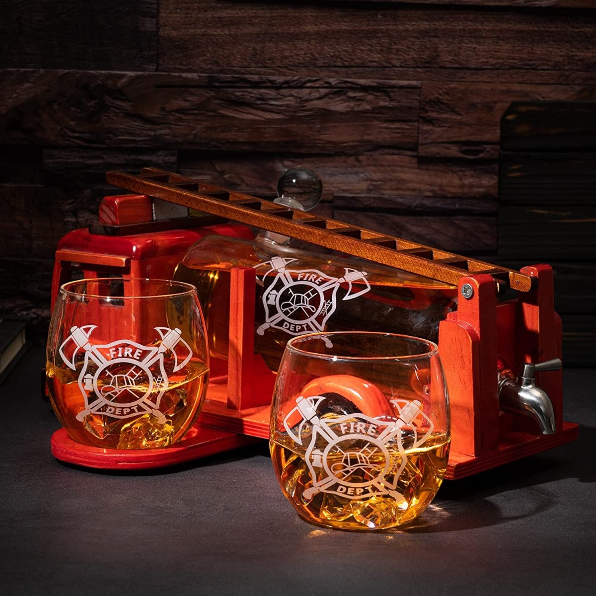 Unique Personalized Firetruck Whiskey Decanter Customized Gifts for Men by Groovy Guy