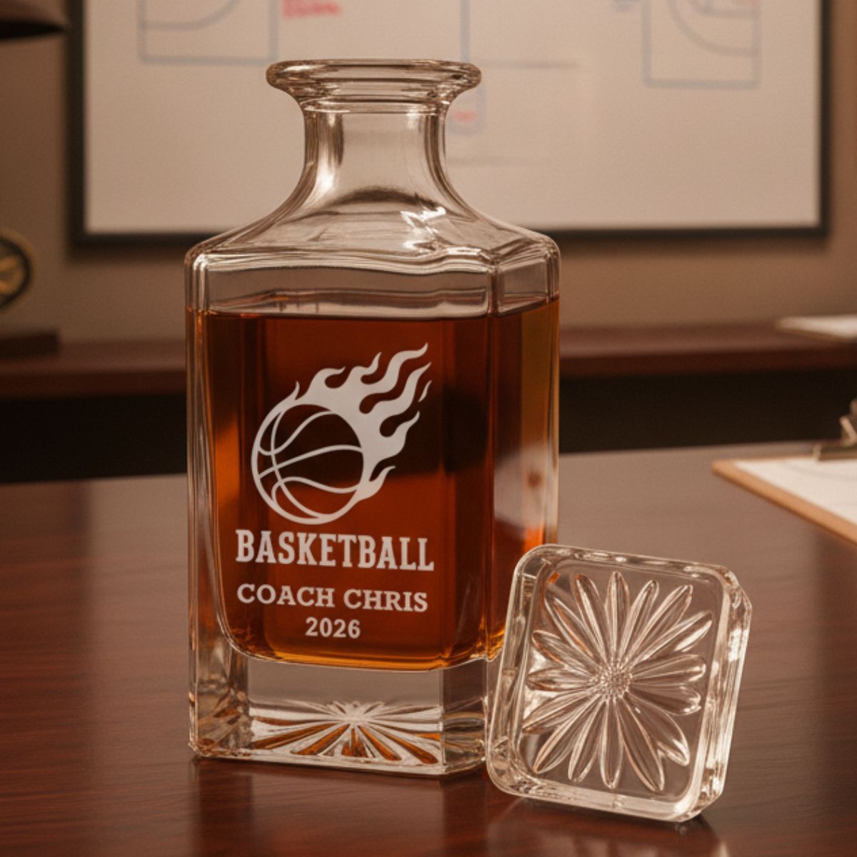 Unique Personalized Basketball Coach Decanter Customized basketball Whiskey Glasses Gifts for Men by Groovy Guy