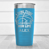 Light Blue Basketball Tumbler With Basketball Moms Daily Grind Design