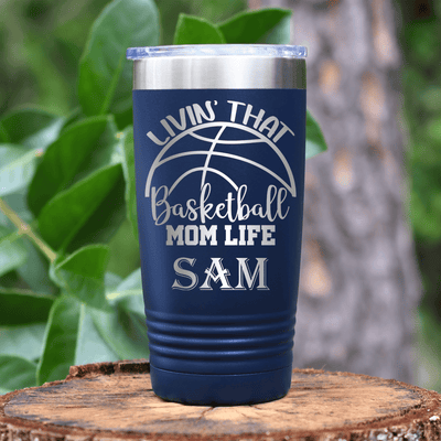 Navy Basketball Tumbler With Basketball Moms Daily Grind Design