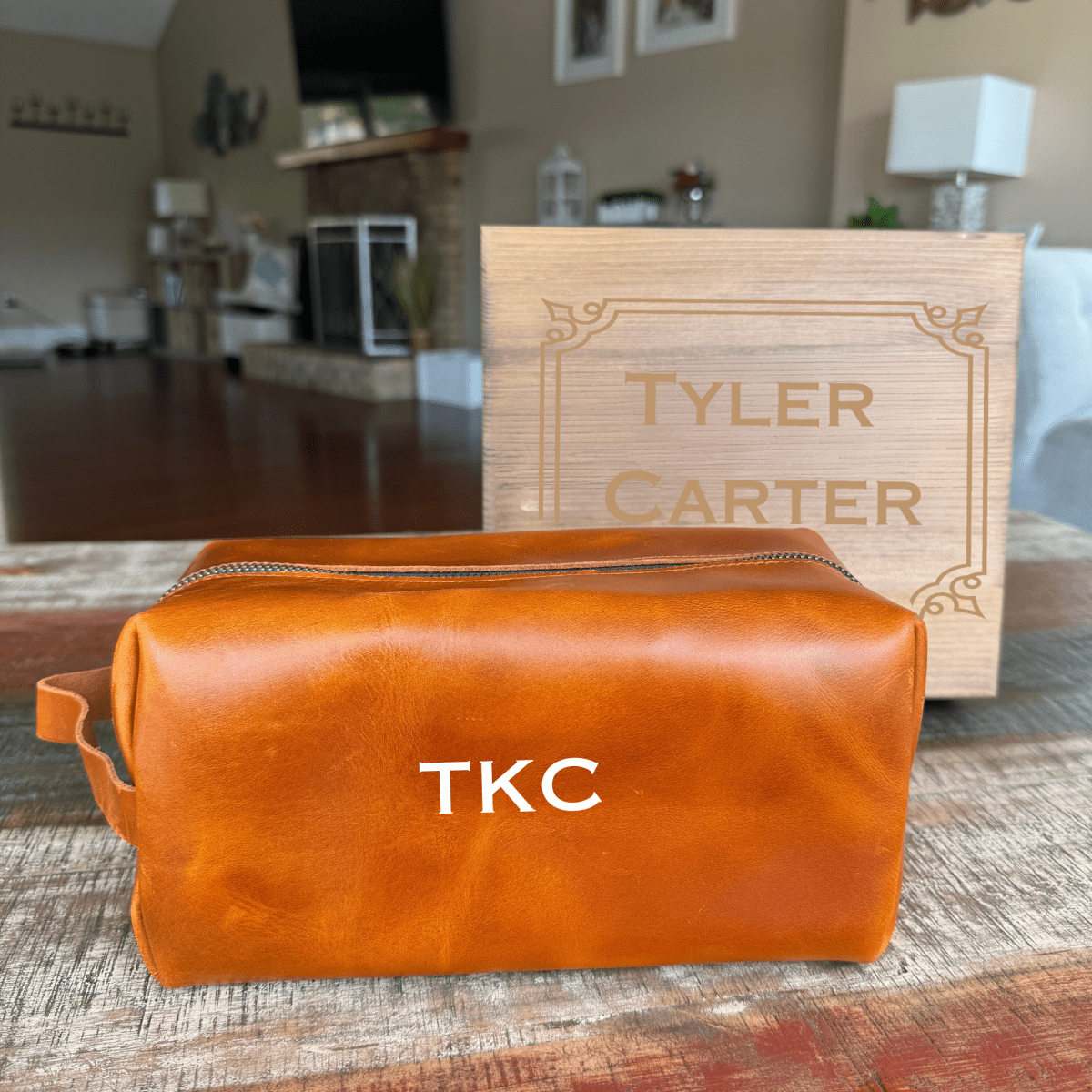 Personalized custom toiletry bag set with engraved initials & custom message
