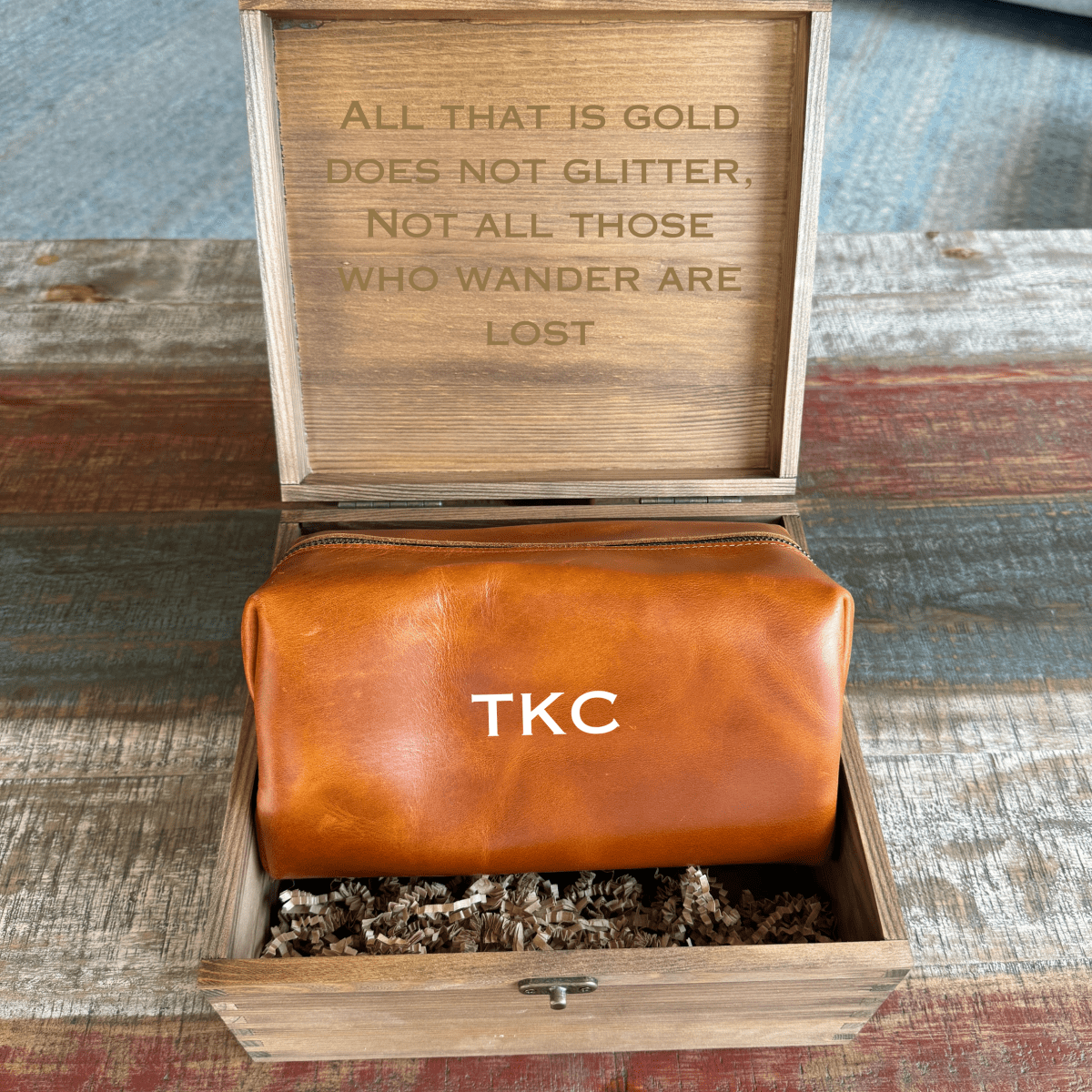 Personalized custom toiletry bag set with engraved initials & custom message