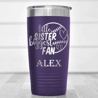 Purple Baseball Tumbler With Cheering From The Sidelines Sister Design