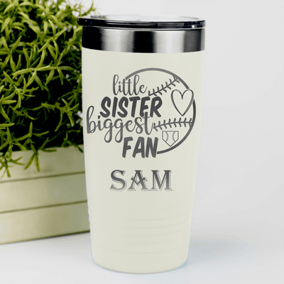 White Baseball Tumbler With Cheering From The Sidelines Sister Design