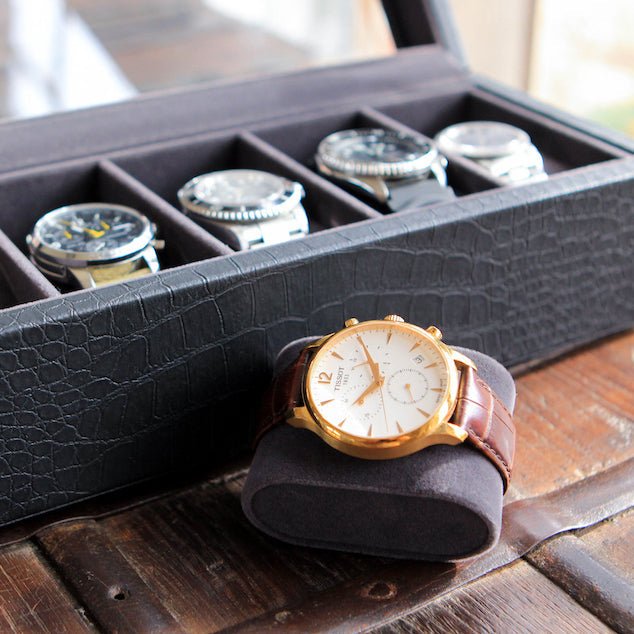 Unique Personalized Faux Crocodile Watch Box - 6 Slot Customized watch box Gifts for Men by Groovy Guy