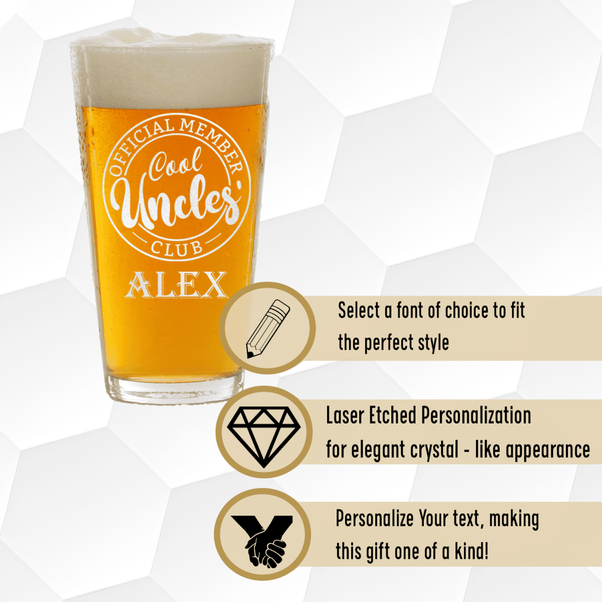 Unique Personalized Cool Uncles Club Pint Glass Customized Uncle Pint Glasses Gifts for Men by Groovy Guy