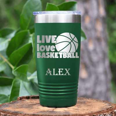 Green Basketball Tumbler With Court Love Affair Design