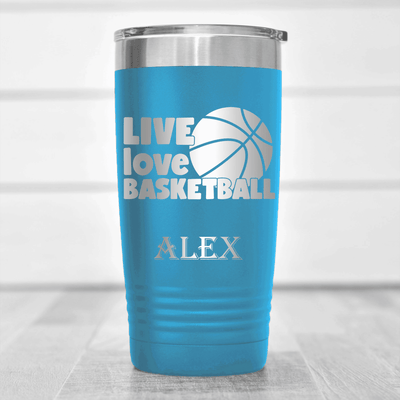 Light Blue Basketball Tumbler With Court Love Affair Design