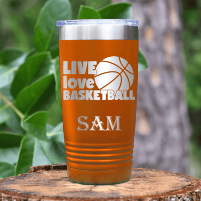 Orange Basketball Tumbler With Court Love Affair Design