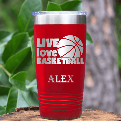 Red Basketball Tumbler With Court Love Affair Design