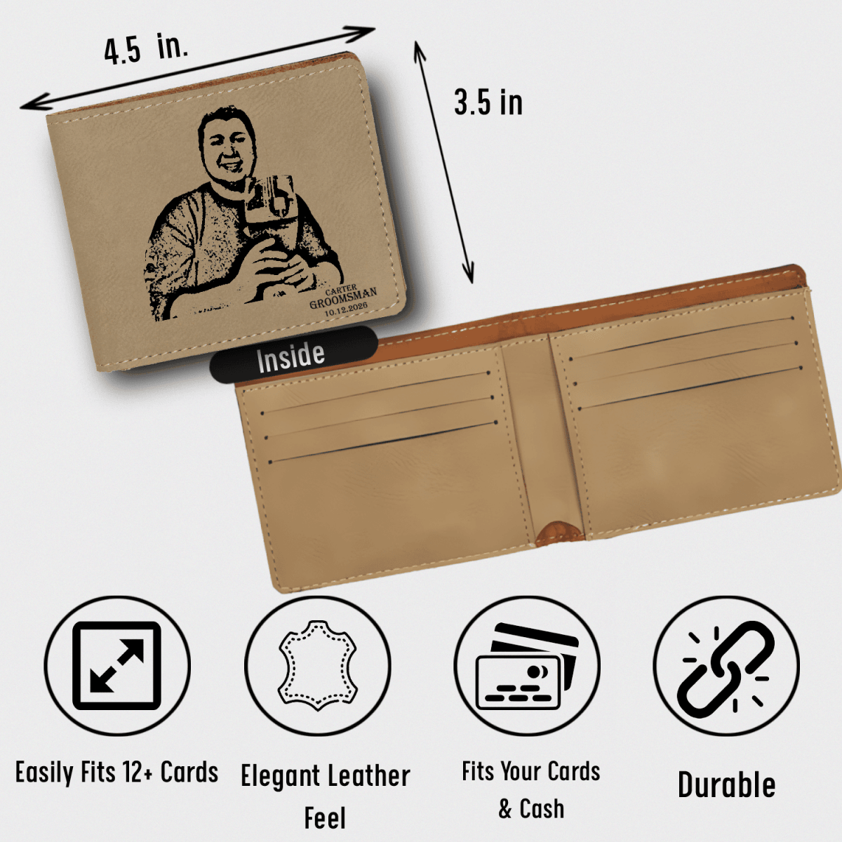 Unique Personalized Custom Groomsman Photo Customized Groomsman Leather Wallet Gifts for Men by Groovy Guy