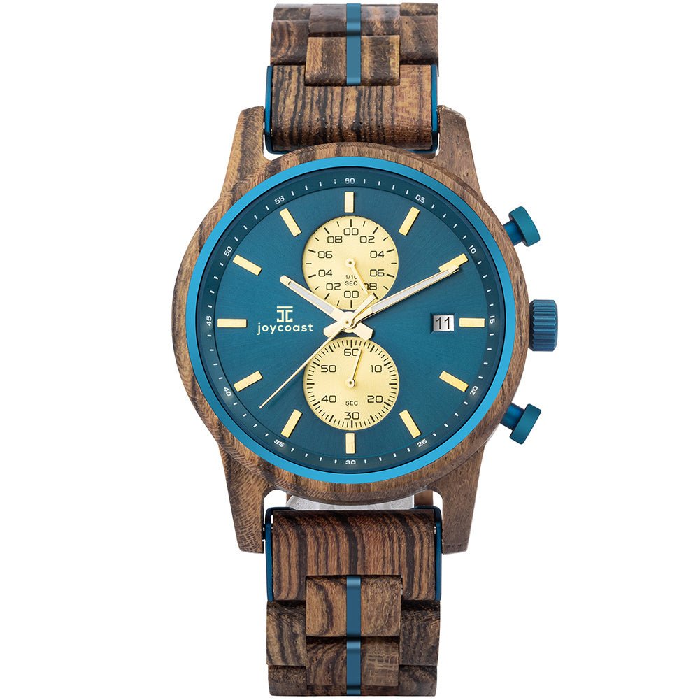 Unique Personalized Aries | Zebrawood Chronograph Customized Wooden Watch Gifts for Men by Groovy Guy