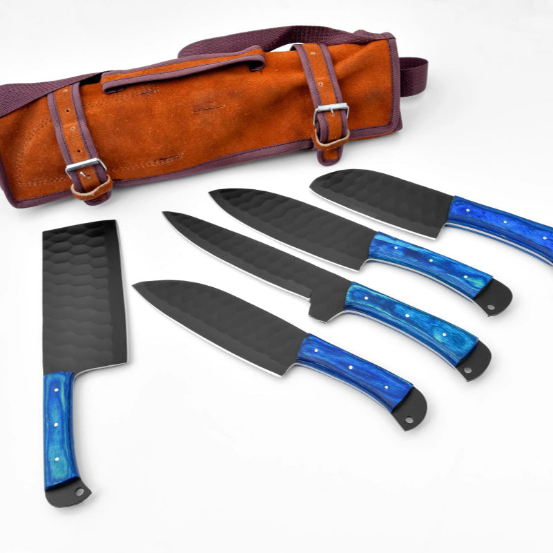 Unique Personalized 5 - Piece Knife Set with Leather Carry Bag Customized Knife Gifts for Men by Groovy Guy