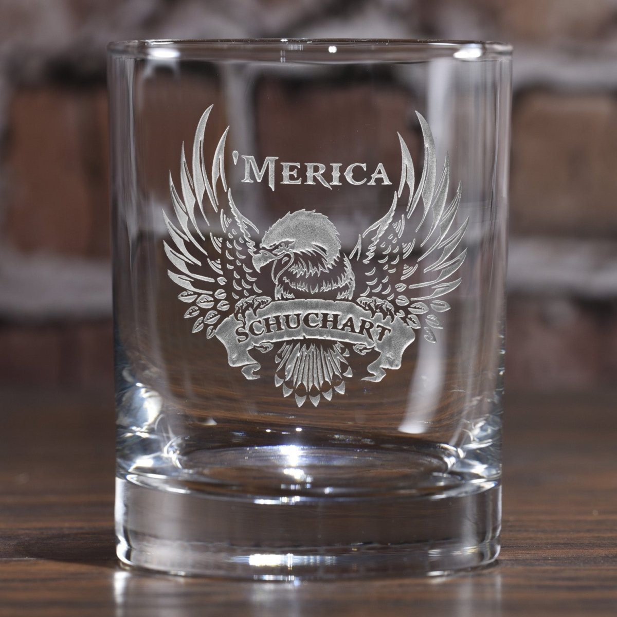 Unique Personalized Patriotic USA 'Merica Bald Eagle Whiskey Glass Customized Barware Gifts for Men by Groovy Guy